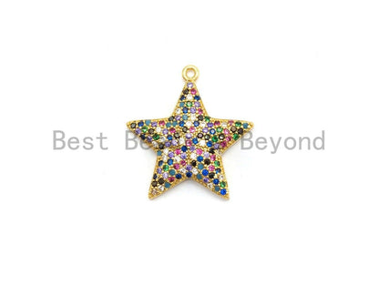 Multi-Color CZ Micro Pave Five Star Pendant, Star Shaped Pave Pendant, Gold plated, 23x24mm, Sku#B108
