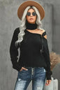 Winter Black Strapped Cut out Shoulder Turtleneck Sweater