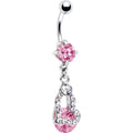 Pink Gem Encrusted Hollow Heart Dangle Belly Ring