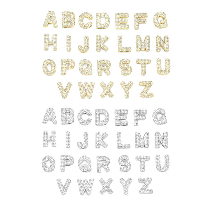 Gold Silver Clear CZ Initial Letter Charm, Personalized Charm, Sku#A364