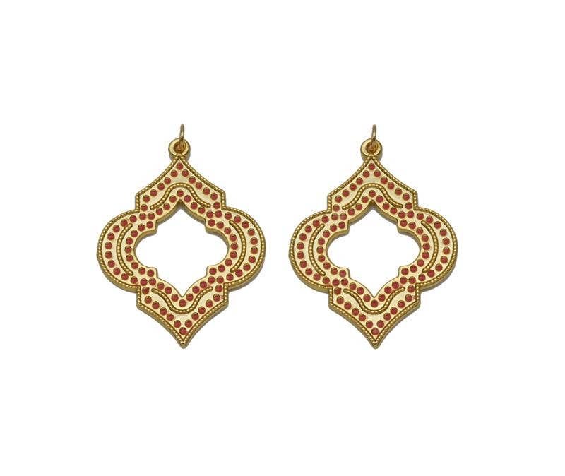 Gold Hot Pink Enamel Hollow Out Flower Charm, Sku#B181