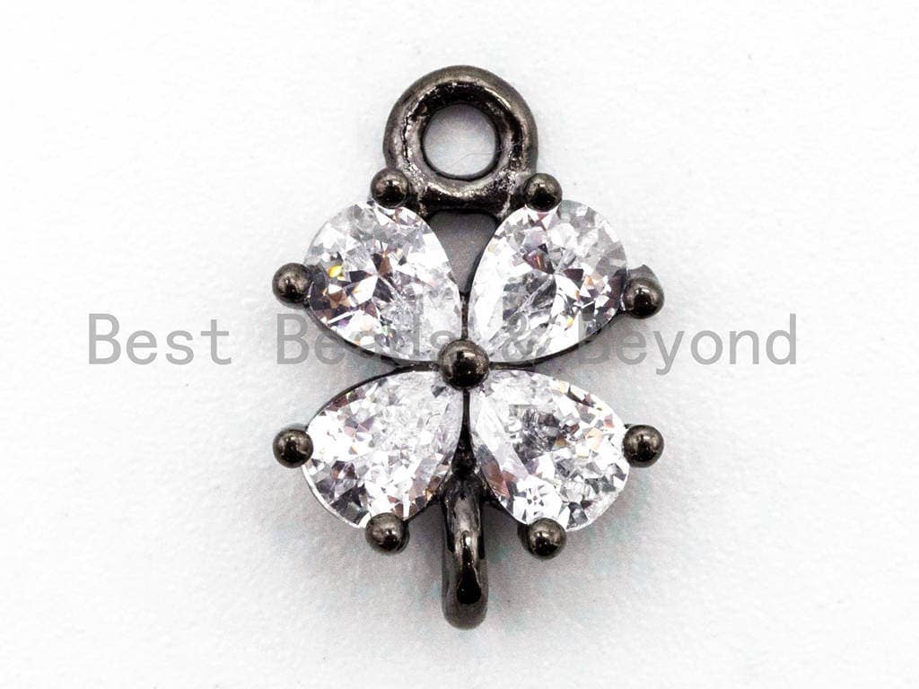 Clear CZ Micro Pave Four Leaf Flower Connector, SKU#A67