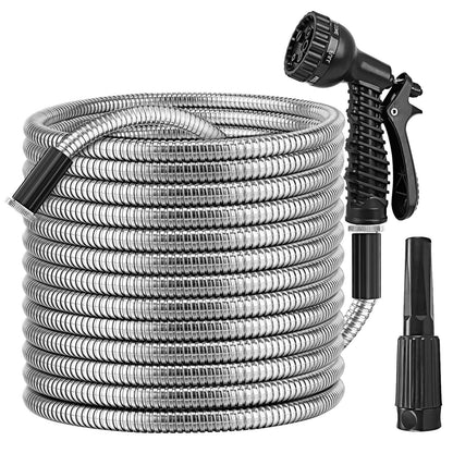 Stainless Steel Garden Hose with 7-Pattern Nozzle