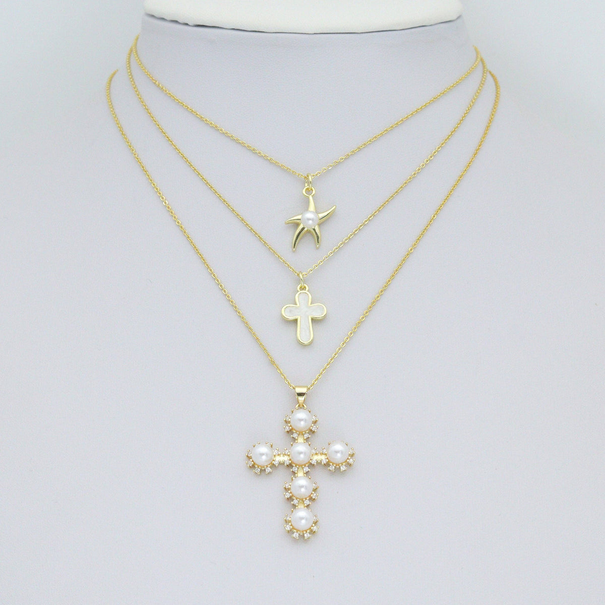 White Pearl Heart White Cross Shell Starfish Charm Pendant,Sku#LD746