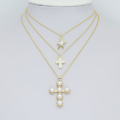 White Pearl Heart White Cross Shell Starfish Charm Pendant,Sku#LD746