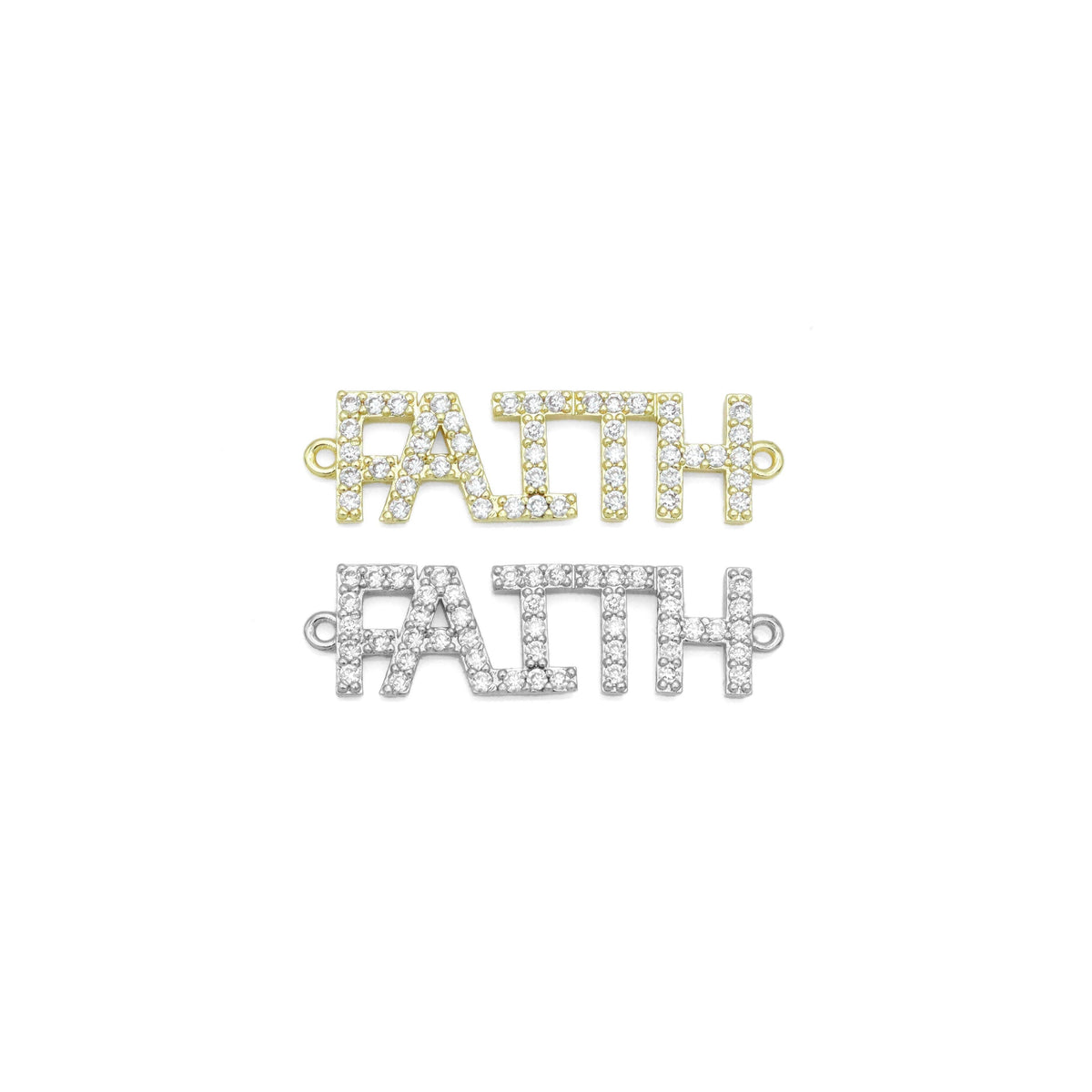 Gold Clear CZ Faith Word Connector Charm Pendant, Sku#A358
