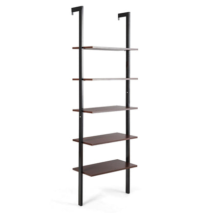 5-Tier Wood Look Ladder Shelf with Metal Frame for Home