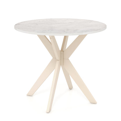 36-Inch Mid Century Modern Kitchen Table with Faux Marble Tabletop and Solid Rubber Wood Legs