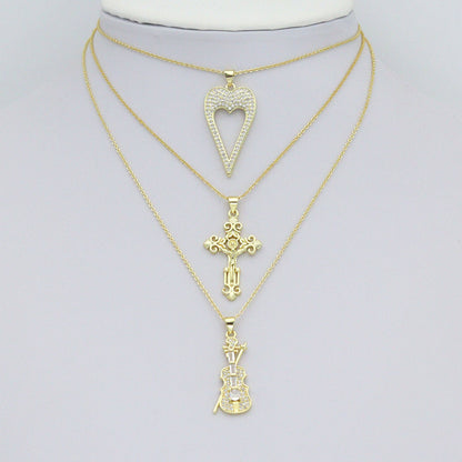 Gold Violin Guitar Cross Heart Key Charm Pendant,Sku#LK1257
