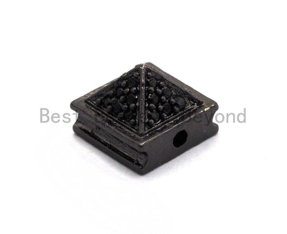 Black CZ Pave On Black Square Beads, Pyramid Spacer Beads, Cubic Zirconia Pyramid Space Beads, 8x6mm, SKU#C95
