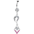 Clear Gem Lucky Pink Gem Drop Belly Ring