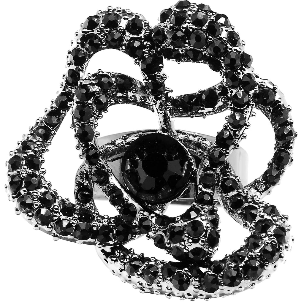 Midnight Crystal Flower Adjustable Ring