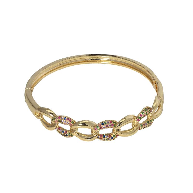 Colorful CZ Oval Link Gold Adjustable Bracelet, Sku#LD404