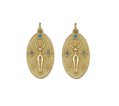 Turquoise Stone Lady On Oval Charm, Sku#L699