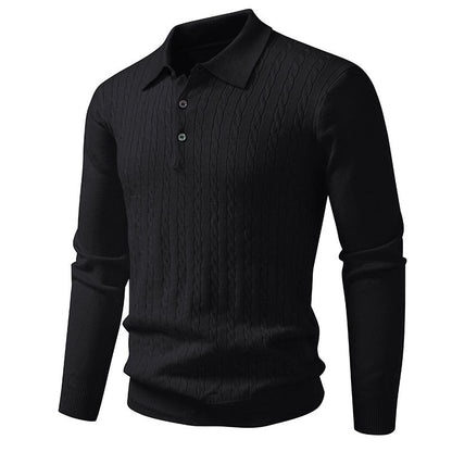Twist-knit Cardigan Solid-color Lapel-neck Knit Sweater
