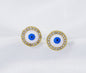 CZ Enamel Round Evil Eye Stud Earrings, Sku#LD273