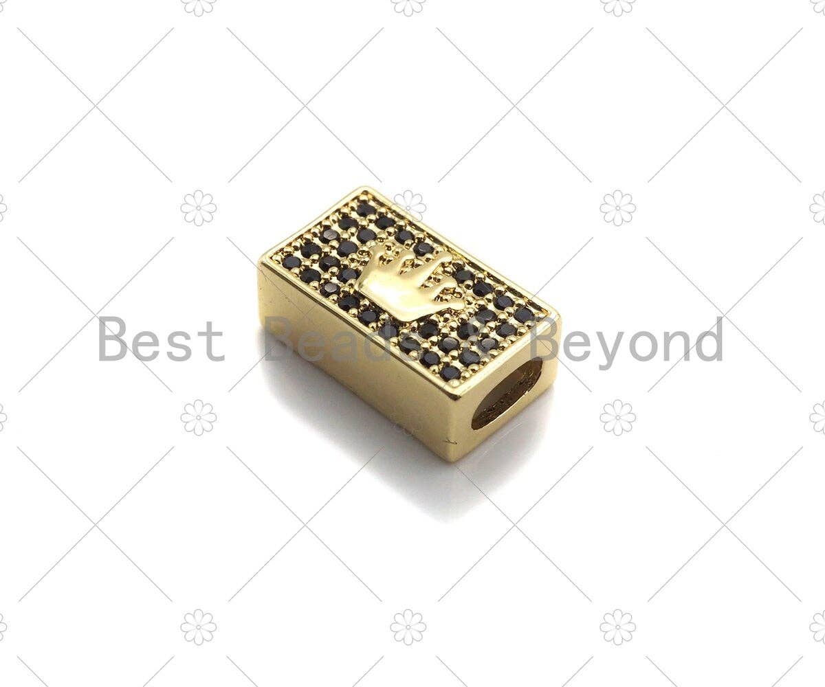 Black CZ Large Hole Embossment Crown Spacer Micro Pave Beads, Cubic Zirconia Cuboid Spacer Beads, Men's Bracelet Findings,13x8mm, SKU#LD11