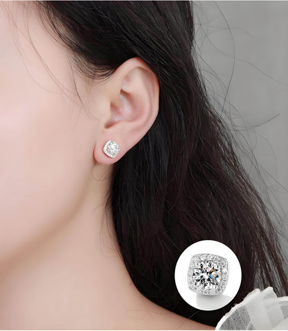 S925 Magnetic Multicolor Moissanite Square Halo Stud Earrings for Men Women, 0.5/1ct Round Cut