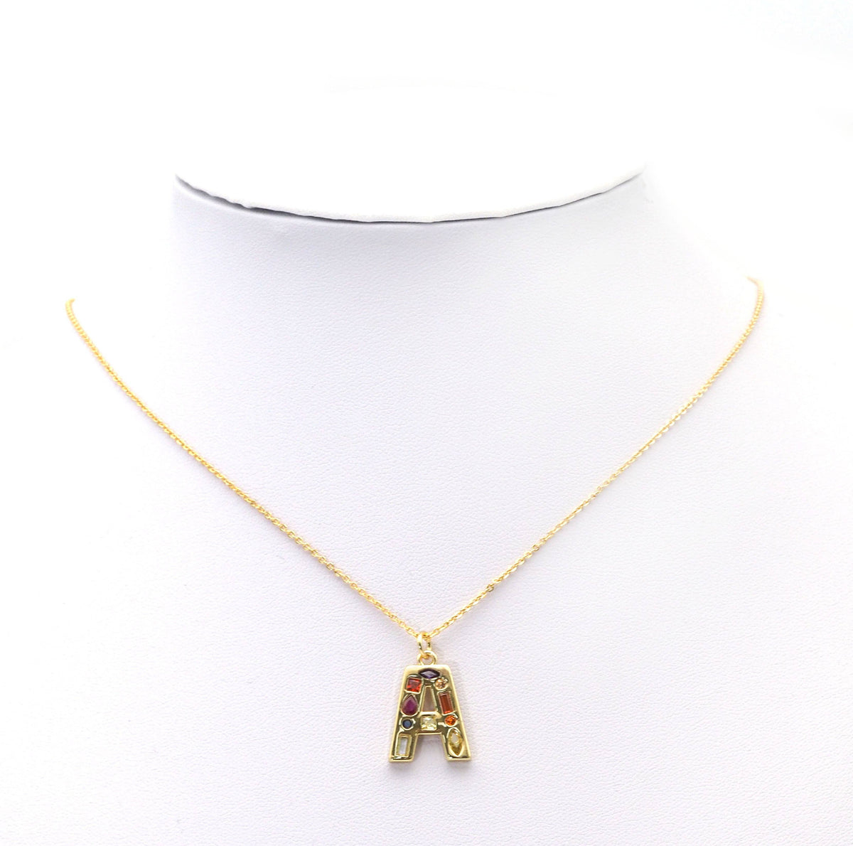 Gold Colorful Baguette CZ Initial Charm, sku#F1524