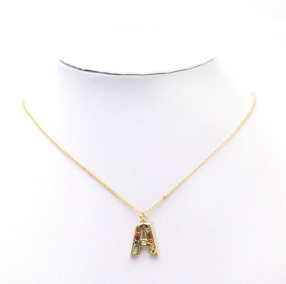 Gold Colorful Baguette CZ Initial Charm, sku#F1524