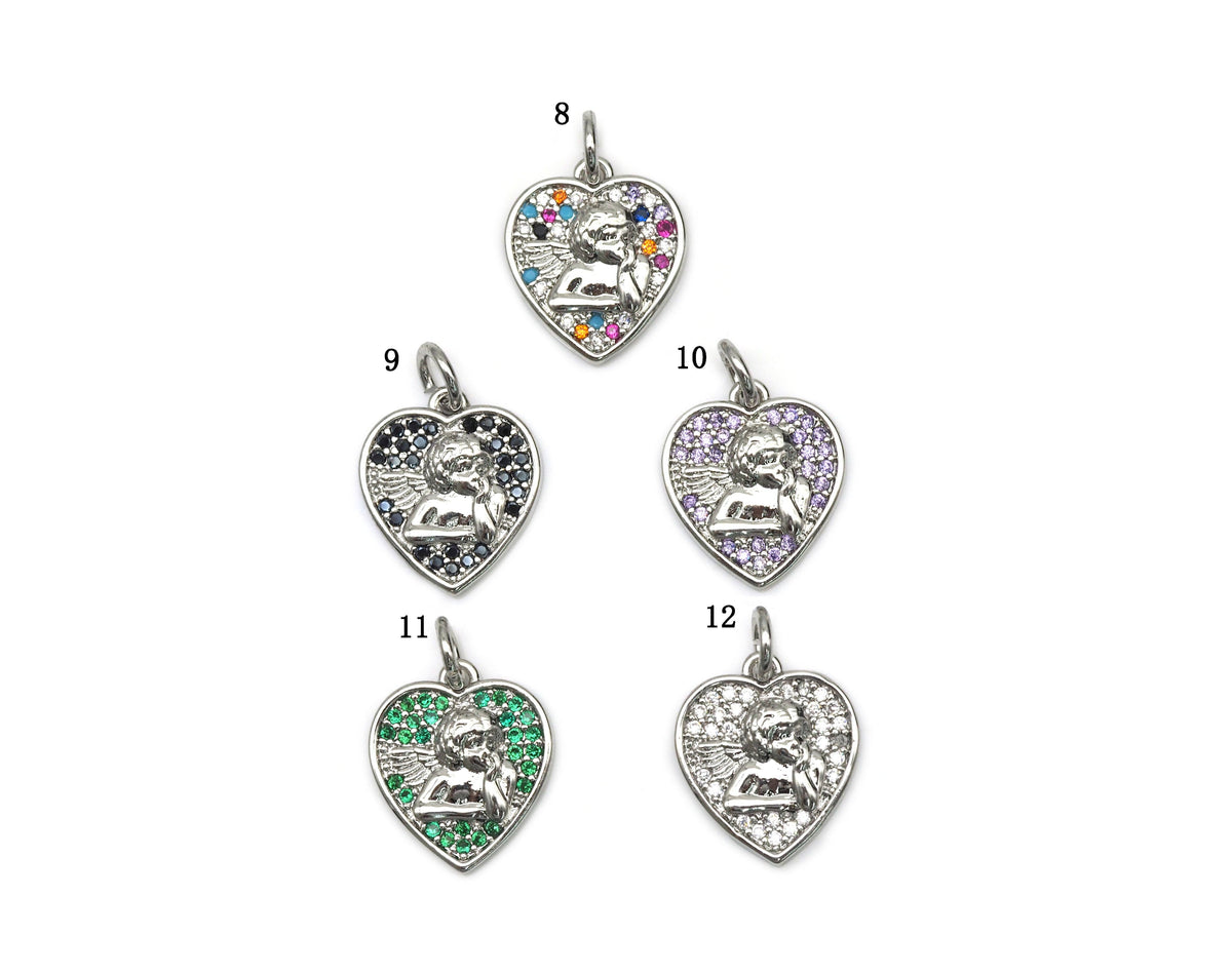 CZ Angel Heart Charm, Sku#B156