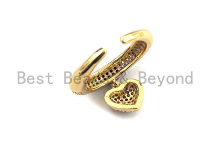 Colorful CZ Micro Pave Circle With Heart Shape Ring, Cubic Zirconia Gold Ring, Adjustable Ring,Statement Ring 15x21x17mm,sku#X68