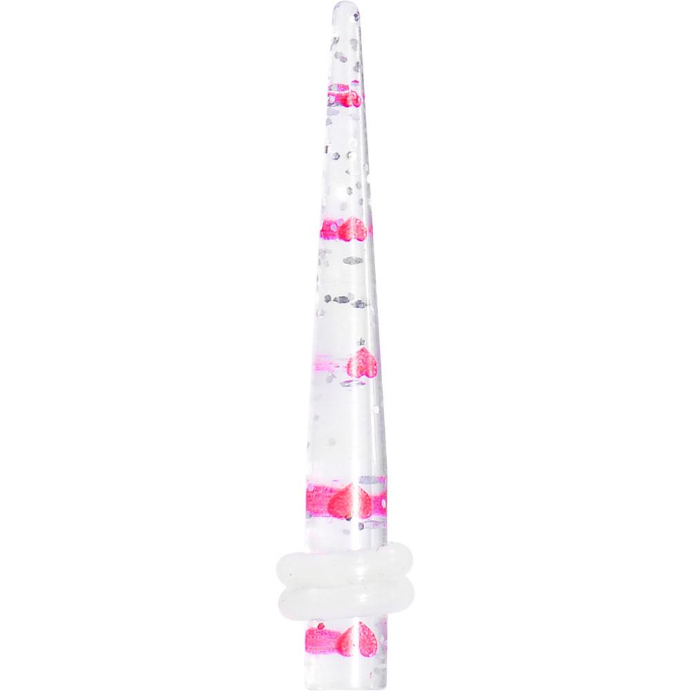 Clear Acrylic Glitter Pink Heart Confetti Taper 8G to 16mm