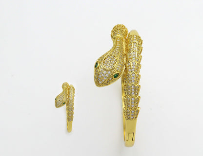 CZ Snake Adjustable Bracelet and Rings, Sku#X318