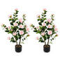 38 Inch Artificial Camellia Tree Faux Flower Plant in Cement Pot 2 Pack