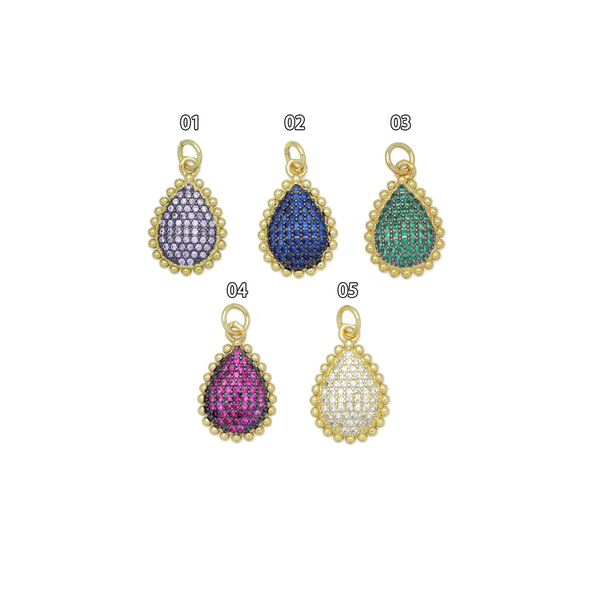 Colorful CZ Teardrop Shape Charm Pendant, Sku#LK1083