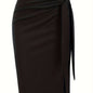Elegant Monochrome High-waisted Knee-length Skirt For Women