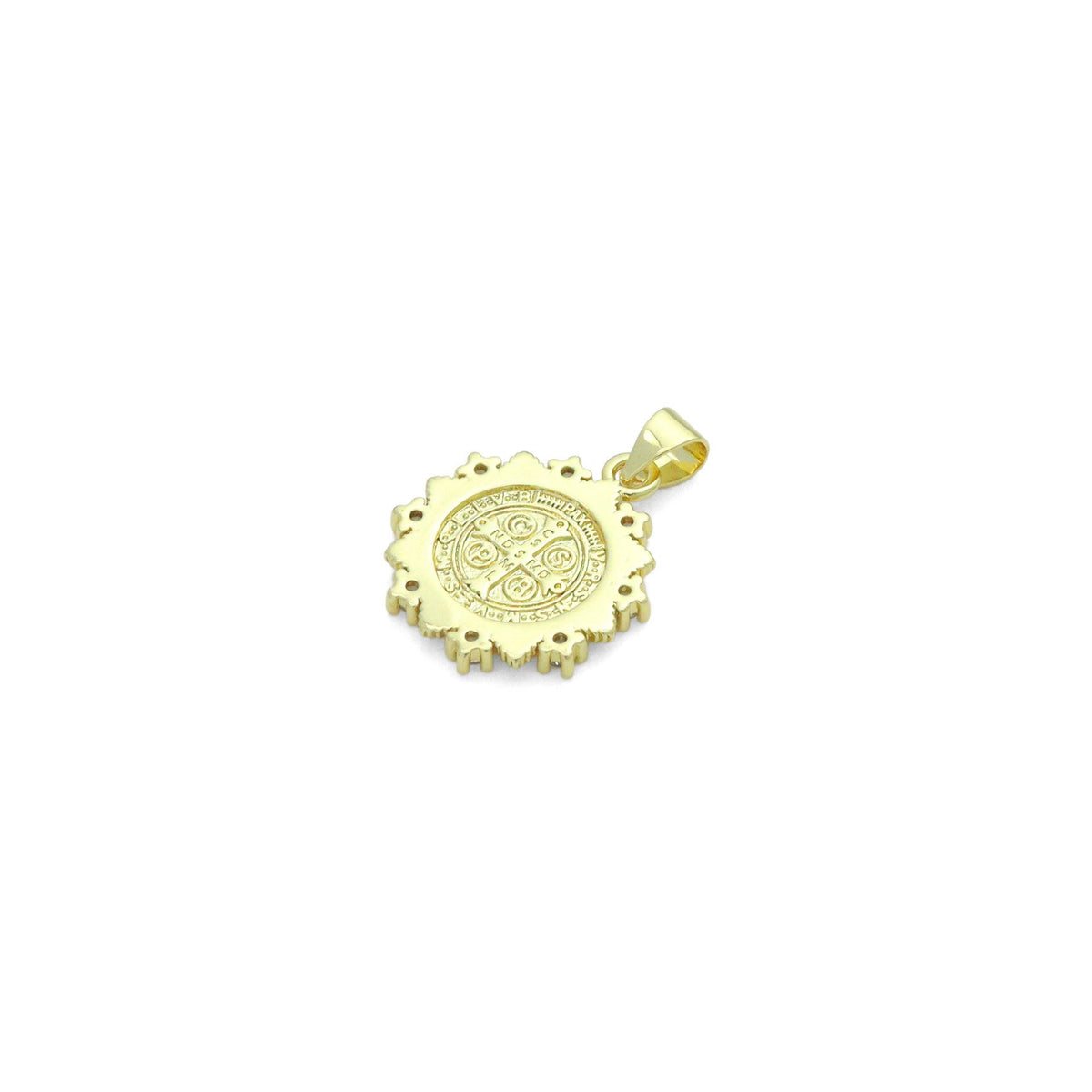 CZ Gold Saint Flower Coin Charm Pendant, Sku#LK1184