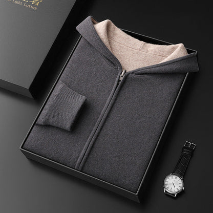 Men's Cashmere Zipper Cardigan Hooded Double-sided Sweater Coat