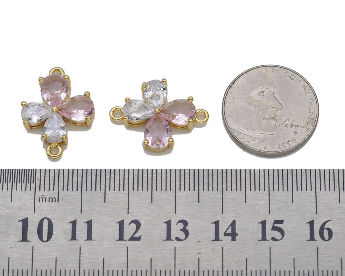 Clear Pink Drop Shape CZ Flower Connector Charm, Sku#LD332