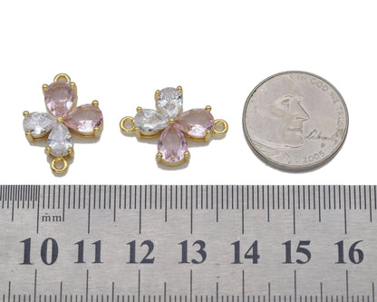 Clear Pink Drop Shape CZ Flower Connector Charm, Sku#LD332