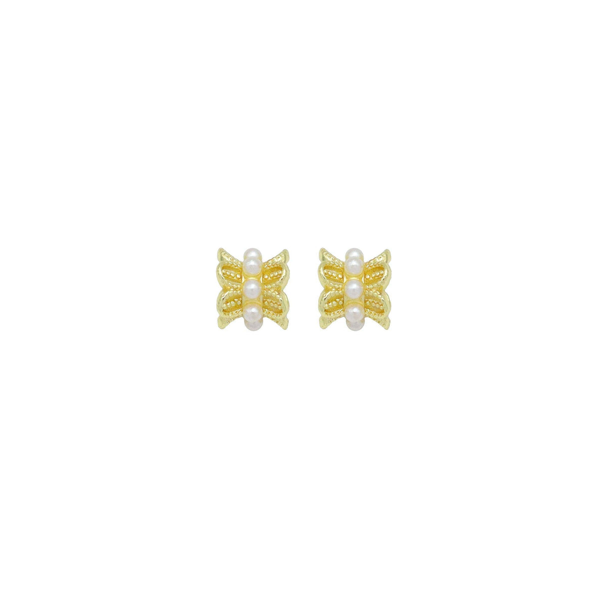 CZ White Pearl Gold Flower Tube Charm Spacer Beads, Sku#A422