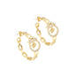 Gold CZ Oval Link Crown hoop Earrings, Sku#LD407