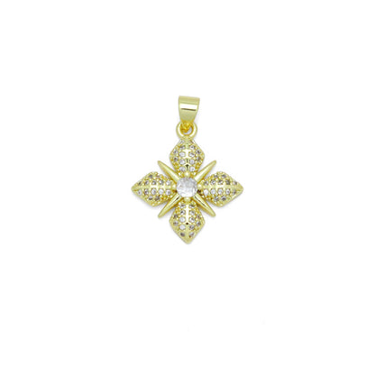 Gold Clear CZ Flower Charm Pendant, Sku#LK989