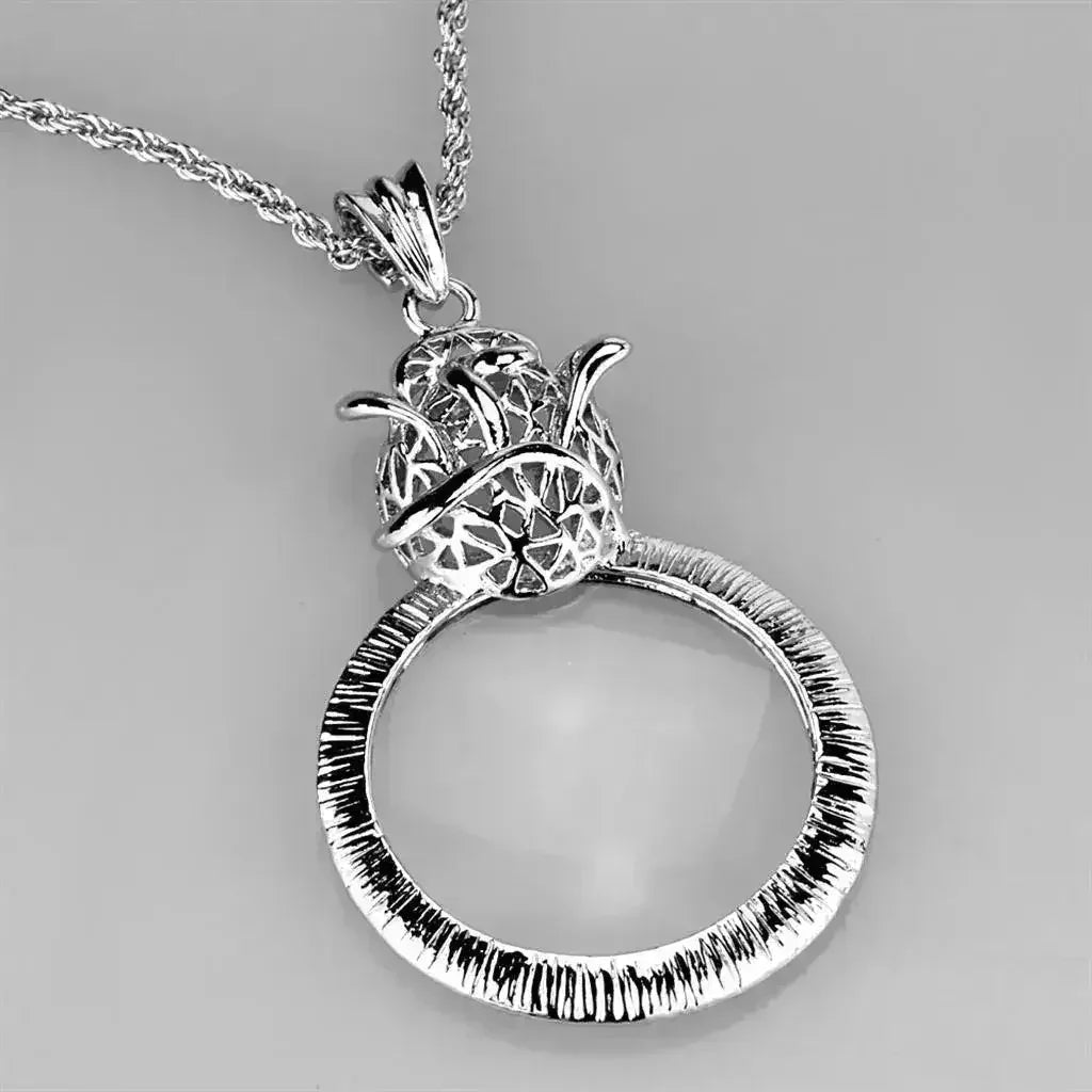 3W913 - Rhodium Brass Magnifier pendant with Synthetic Synthetic Glass