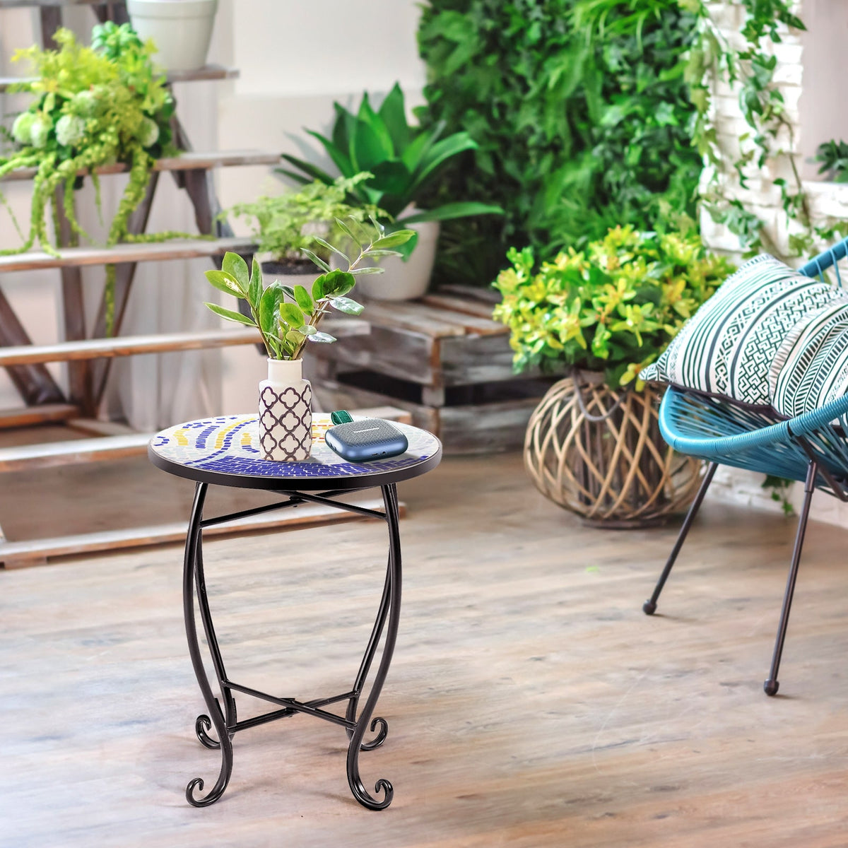 Outdoor Indoor Steel Accent Plant Stand Cobalt Table