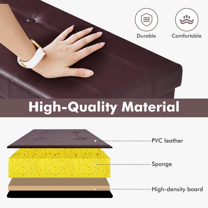 45 Inches Large Folding Ottoman Storage Seat - Brown