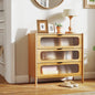 3 Drawer Mid Century Modern Chest of Drawers with Reeded Tempered Glass Front-Natural