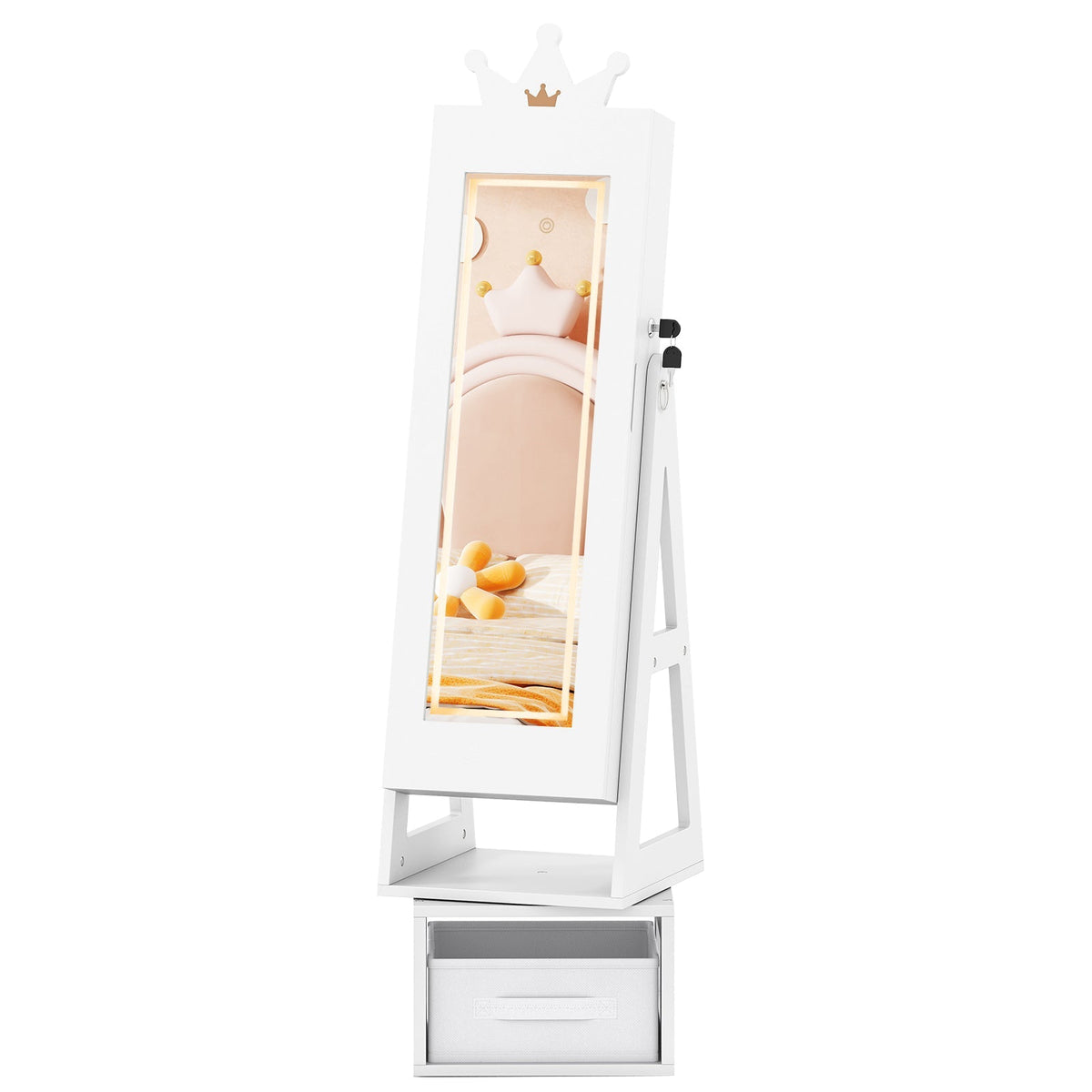 3 In 1 Kids Jewelry Cabinet with 3-Color Lighted Full Length Mirror