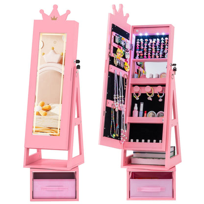 3 In 1 Kids Jewelry Cabinet with 3-Color Lighted Full Length Mirror