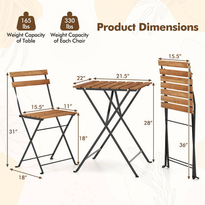 3 Piece Patio Acacia Wood Bistro Set with Slatted Seat and Tabletop
