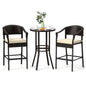 3-Piece Patio Rattan Bar Set with Tempered Glass Top for Backyard Poolside