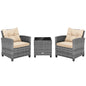 3 Pieces Outdoor Wicker Conversation Set with Tempered Glass Tabletop