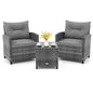 3 Pieces Outdoor Wicker Conversation Set with Tempered Glass Tabletop