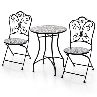 3 Piece Patio Bistro Set with Round Table and 2 Folding Chairs