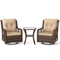 3 Pieces Patio Furniture Set PE Wicker Swivel Glider Chairs with 2-Tier Side Table and Cushions